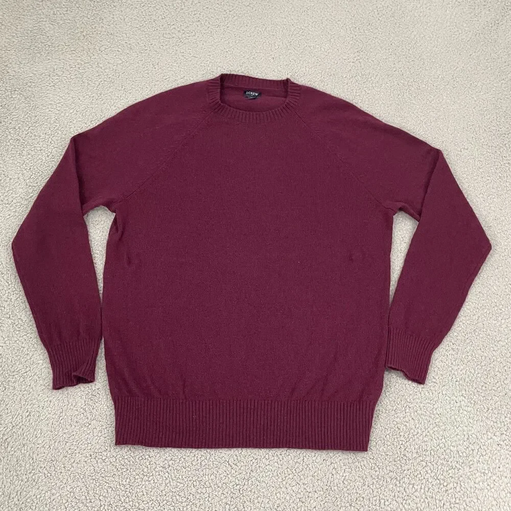 J. Crew Lambs Wool Blend Sweater Men XL Burgundy‎ Preppy Classic Crewneck